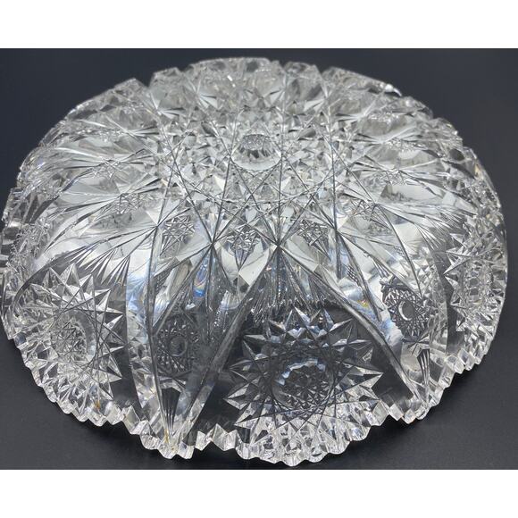 VTG American Brilliant Cut Glass High Quality Fine Cutting Antique ABP Bowl 9" - Picture 3 of 7